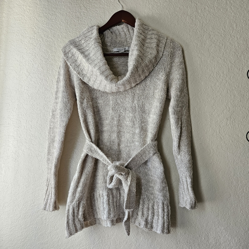 Forever 21 Knit Tie Belt Cowl Neck Sweater